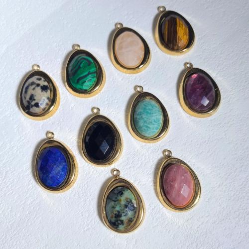 Gemstone Pendants Jewelry, with 304 Stainless Steel, Teardrop, gold color plated, DIY & different materials for choice, 30x20mm, Sold By PC