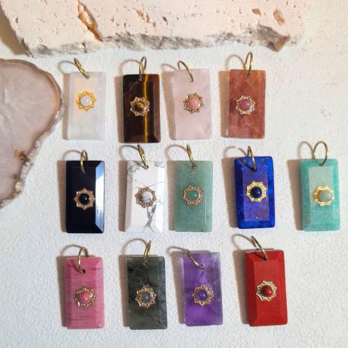 Gemstone Pendants Jewelry, with Brass, Rectangle, polished, DIY & different materials for choice & faceted, 13x25mm, Sold By PC