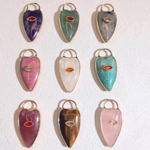 Gemstone Pendants Jewelry, with Brass, Heart, polished, DIY & different materials for choice & micro pave cubic zirconia, 18x34mm, Sold By PC
