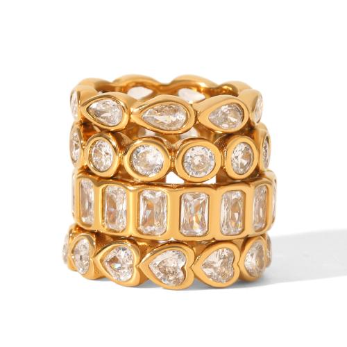 304 Stainless Steel Finger Ring, gold color plated, different styles for choice & micro pave cubic zirconia & for woman, US Ring Size:7, Sold By PC