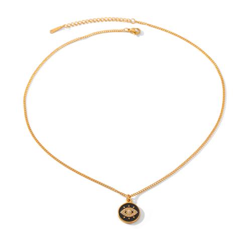 304 Stainless Steel Necklace, with 5.5cm extender chain, Evil Eye, gold color plated, for woman & enamel & with rhinestone, more colors for choice, Length:Approx 45.5 cm, Sold By PC