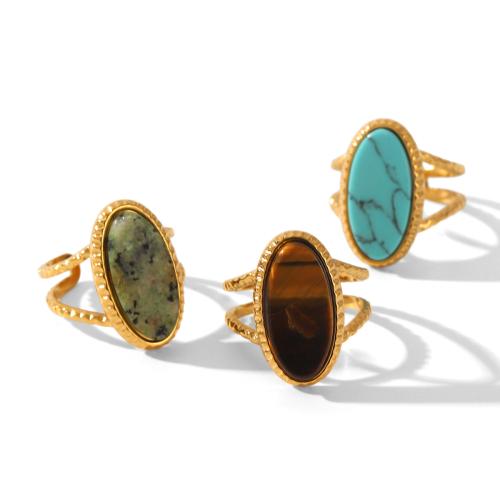 Нержавеющая сталь 304 Манжеты палец кольцо, с Полудрагоценный камень, плакирован золотом, ювелирные изделия моды & Женский, Много цветов для выбора, продается PC