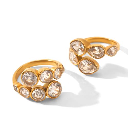 304 Stainless Steel Cuff Finger Ring, gold color plated, different styles for choice & micro pave cubic zirconia & for woman, Sold By PC