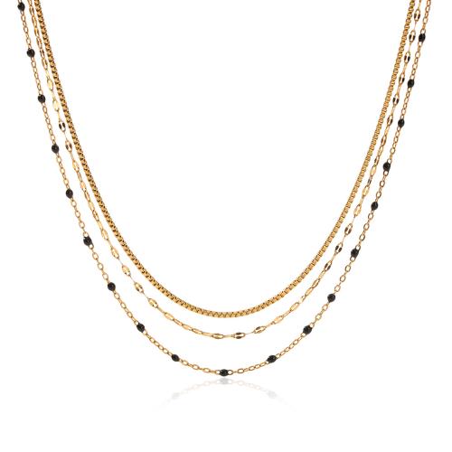 304 Stainless Steel Necklace, gold color plated, multilayer & for woman & enamel, Sold By PC