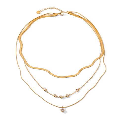 304 Stainless Steel Necklace, gold color plated, multilayer & micro pave cubic zirconia & for woman, Sold By PC