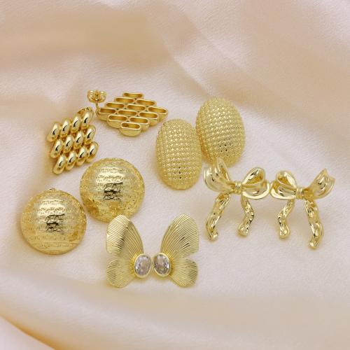 Brass Stud Earring, with Cubic Zirconia, gold color plated, different styles for choice & for woman, more colors for choice, Sold By Pair