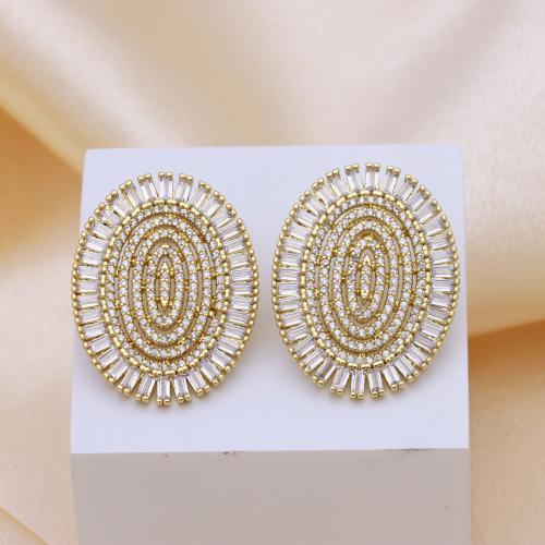 Befestiger Zirkonia Messing Ohrring, goldfarben plattiert, für Frau & mit kubischem Zirkonia, 23x30mm, verkauft von Paar