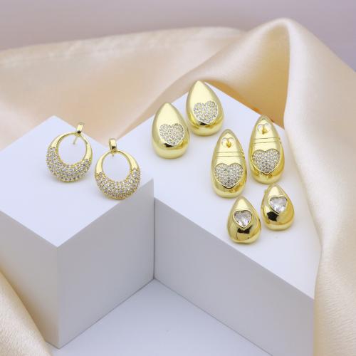 Cubic Zirconia Micro Pave Brass Earring, gold color plated, different styles for choice & micro pave cubic zirconia & for woman, more colors for choice, Sold By Pair