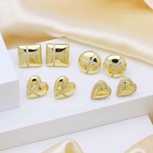 Brass Stud Earring, gold color plated, different styles for choice & micro pave cubic zirconia & for woman, more colors for choice, Sold By Pair