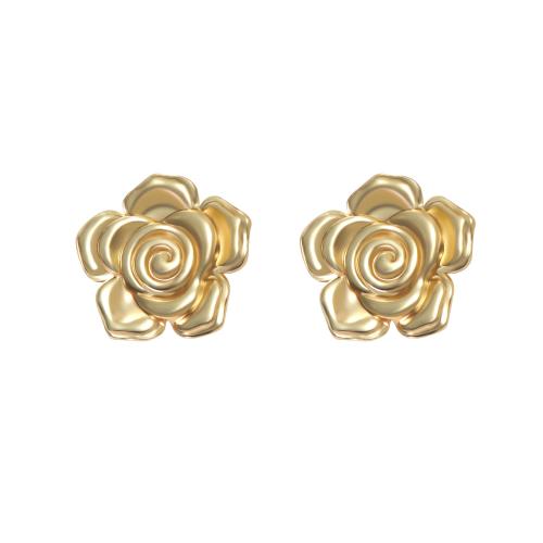 304 Stainless Steel Stud Earring, Flower, gold color plated, different styles for choice & for woman, Sold By Pair