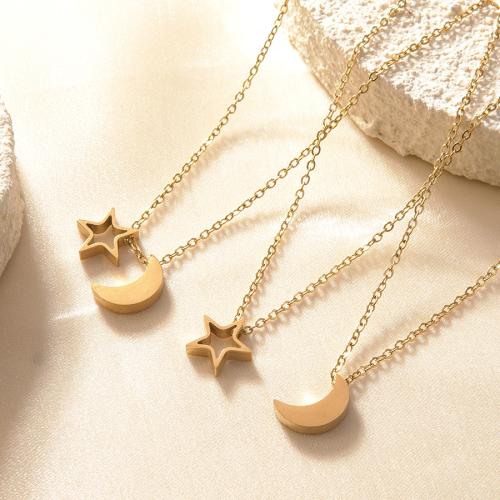 304 Stainless Steel Necklace, with 5cm extender chain, Moon and Star, gold color plated, fashion jewelry & different styles for choice & for woman, Length:Approx 41.5 cm, Sold By PC