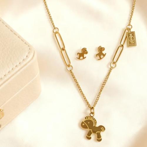 304 Edelstahl Mode Schmuckset, Pferd, goldfarben plattiert, Modeschmuck & verschiedene Stile für Wahl & für Frau, verkauft von PC