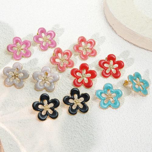 Stainless Steel Stud Earrings, 304 Stainless Steel, Flower, gold color plated, for woman & enamel & hollow, more colors for choice, 25x25mm, Sold By Pair