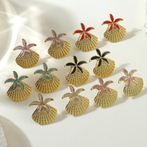 Stainless Steel Stud Earrings, 304 Stainless Steel, Shell, gold color plated, for woman & enamel, more colors for choice, 15x19.50mm, Sold By Pair