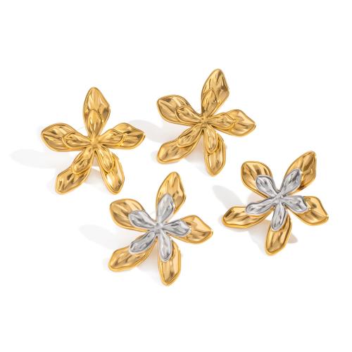 304 Stainless Steel Stud Earring, Flower, Vacuum Ion Plating, fashion jewelry & for woman, more colors for choice, 30.60x32mm, Sold By Pair