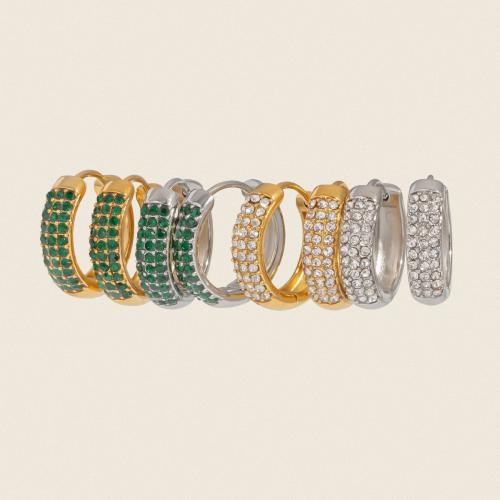 Нержавеющая сталь 304 На английском замке Хооп серьги, ювелирные изделия моды & Женский & со стразами, Много цветов для выбора, 12.50mm, продается Пара