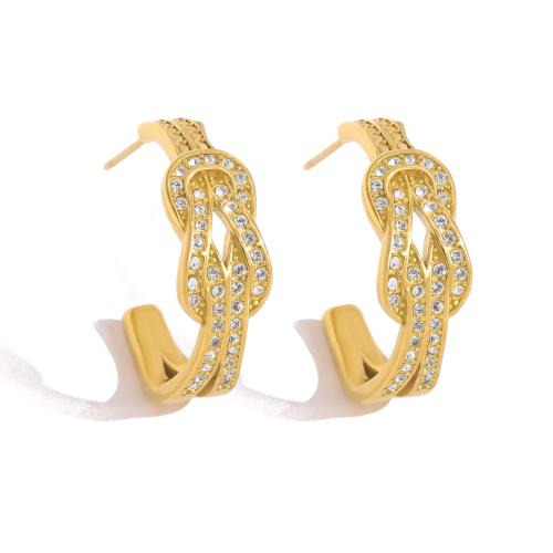 304 Stainless Steel Stud Earring, gold color plated, different styles for choice & for woman & with rhinestone, Sold By Pair