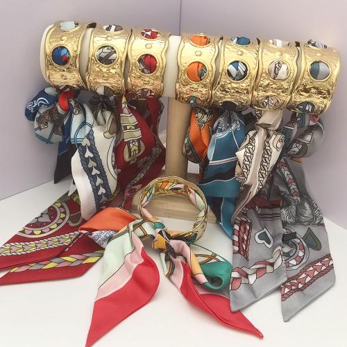 304 Stainless Steel Cuff Bangle, with Polyester, gold color plated, vintage & for woman & hollow, more colors for choice, Inner Diameter:Approx 55mm, Sold By PC