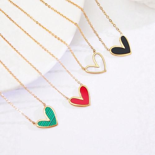 304 Stainless Steel Necklace, with Resin, Heart, gold color plated, oval chain & for woman, more colors for choice, Length:Approx 45 cm, Sold By PC
