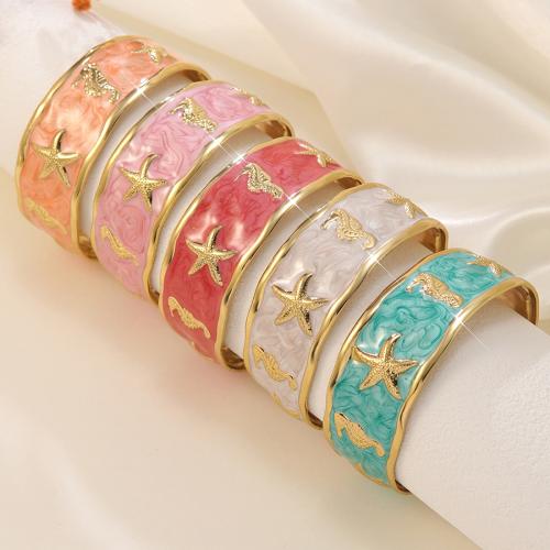 304 Stainless Steel Cuff Bangle, gold color plated, for woman & enamel, more colors for choice, Inner Diameter:Approx 60mm, Sold By PC