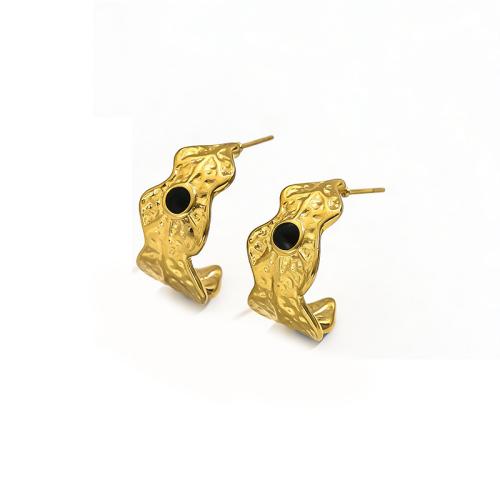 304 Stainless Steel Stud Earring, gold color plated, for woman & enamel, more colors for choice, Sold By Pair