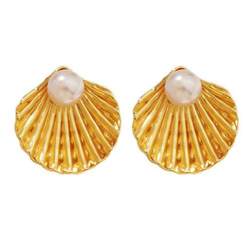 304 Stainless Steel Stud Earring, with Plastic Pearl, gold color plated, different styles for choice & for woman & enamel, Sold By Pair
