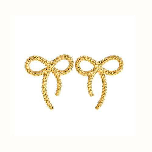 304 Stainless Steel Stud Earring, Bowknot, gold color plated, different styles for choice & for woman, Sold By Pair