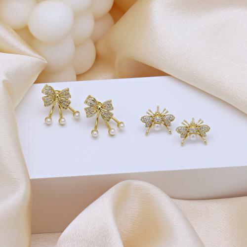 Cubic Zirconia Micro Pave Brass Earring, with Plastic Pearl, gold color plated, different styles for choice & micro pave cubic zirconia & for woman, more colors for choice, Sold By Pair