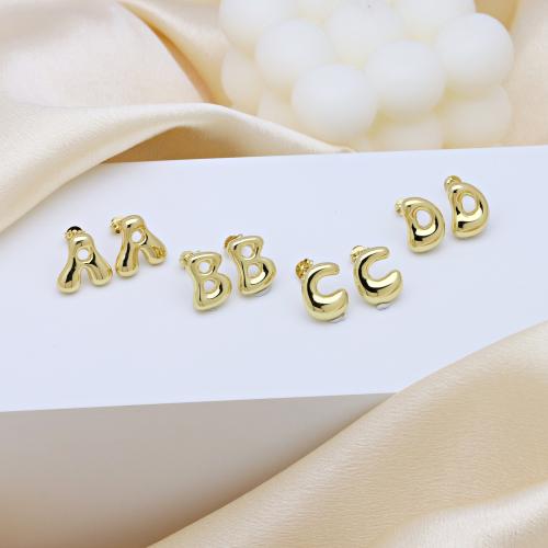 Brass Stud Earring, gold color plated, letters are from A to Z & for woman, more colors for choice, 14x14mm, Sold By Pair