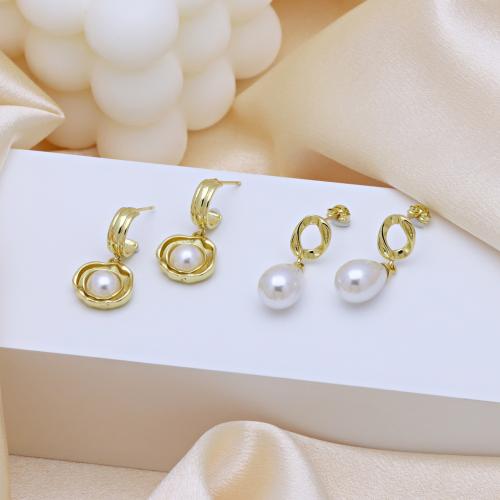 Brass Drop Earring, with Plastic Pearl, gold color plated, different styles for choice & for woman, more colors for choice, Sold By Pair