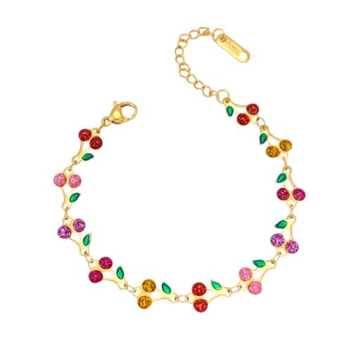 304 Stainless Steel Bracelet, with 5cm extender chain, Cherry, plated, fashion jewelry & for woman & enamel, more colors for choice, Length:Approx 17 cm, Sold By PC