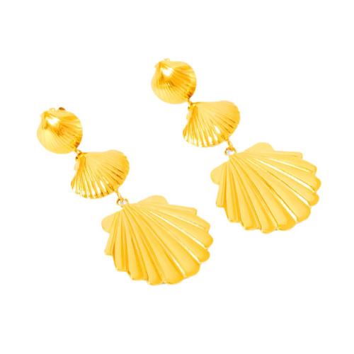 304 Stainless Steel Drop Earring, Shell, gold color plated, ocean design & for woman, 24.80x55.30mm, Sold By Pair