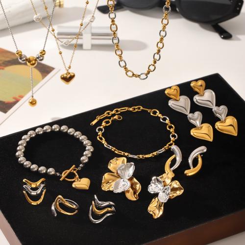 304 Stainless Steel Jewelry Set, with Plastic Pearl, plated, different styles for choice & for woman, Sold By PC