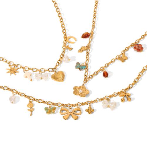 304 Stainless Steel Necklace, with Plastic Pearl, gold color plated, different styles for choice & for woman & enamel & with rhinestone, Sold By PC