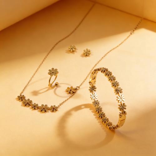 304 Stainless Steel Jewelry Set, Daisy, gold color plated, different styles for choice & for woman, Sold By PC