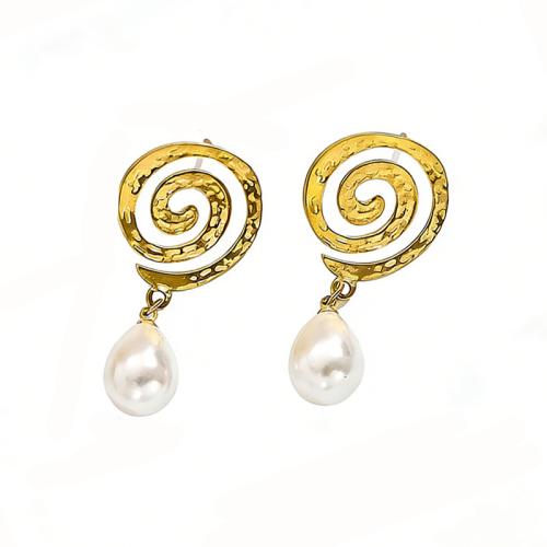 304 Stainless Steel Drop Earring, with turquoise & Plastic Pearl, gold color plated, different styles for choice & for woman & with rhinestone, Sold By Pair