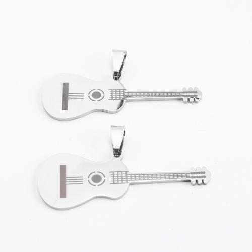 Stainless Steel Pendants, 304 Stainless Steel, Guitar, DIY, original color, 26x50x1mm, Sold By PC