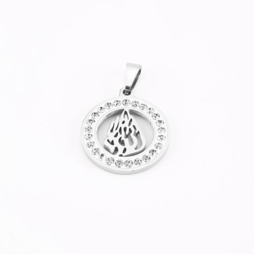 Stainless Steel Pendants, 304 Stainless Steel, Round, DIY & with rhinestone & hollow, original color, 28x20x2mm, Sold By PC