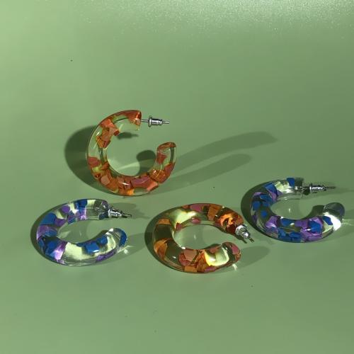 Acrylic Stud Earring, Letter C, transparent & for woman, more colors for choice, 35x8mm, Sold By Pair