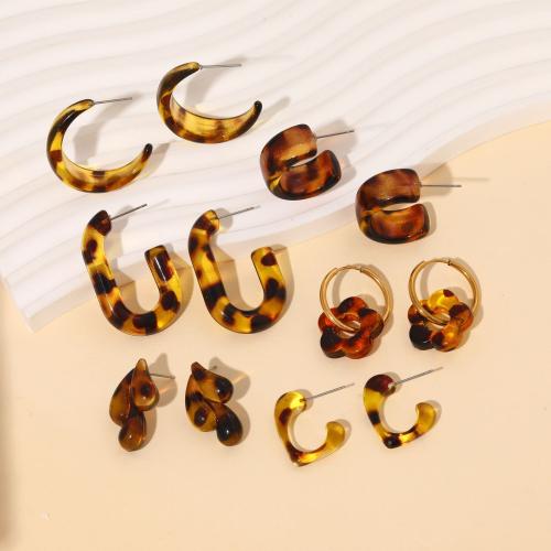 Resin Stud Earring, with 304 Stainless Steel, plated, different styles for choice & for woman, Sold By Pair