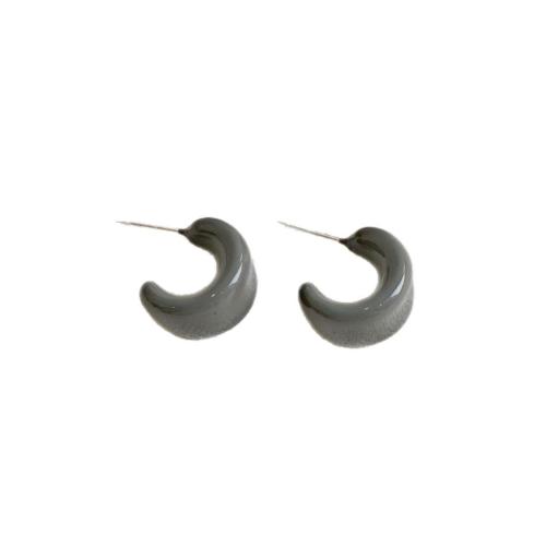 Brass Stud Earring, Letter C, silver color plated, for woman & enamel, more colors for choice, 17x11x6mm, Sold By Pair