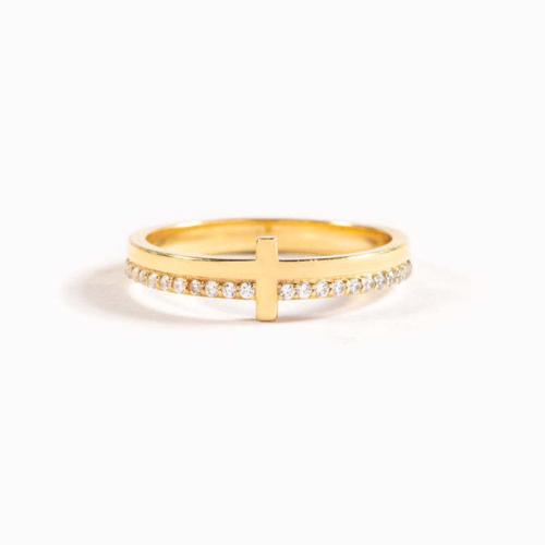 Brass Finger Ring, Cross, gold color plated, different size for choice & for woman & with rhinestone, US Ring Size:6-10, Sold By PC
