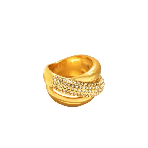 304 Stainless Steel Finger Ring, Geometrical Pattern, gold color plated, different size for choice & micro pave cubic zirconia & for woman, US Ring Size:6-10, Sold By PC