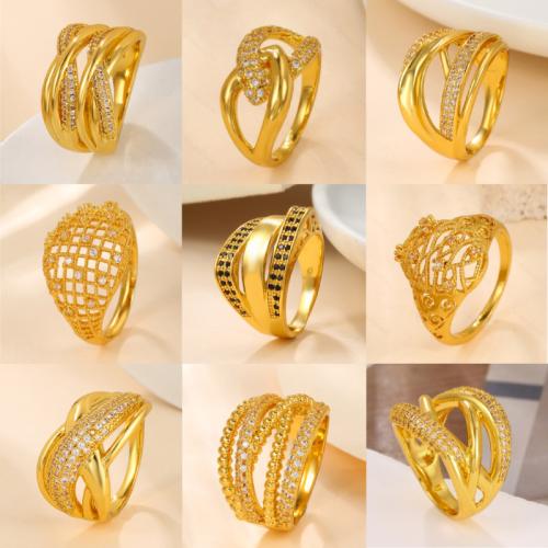 Brass Finger Ring, gold color plated, different size for choice & different styles for choice & micro pave cubic zirconia & for woman, US Ring Size:7-11, Sold By PC