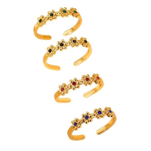 Brass Cuff Finger Ring, gold color plated, different styles for choice & micro pave cubic zirconia & for woman, US Ring Size:7, Sold By PC