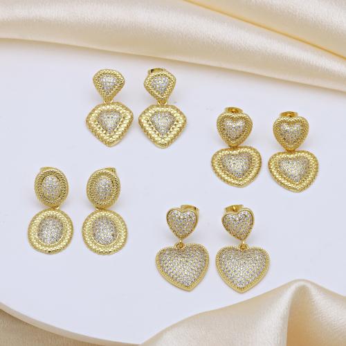 Cubic Zirconia Micro Pave Brass Earring, gold color plated, different styles for choice & micro pave cubic zirconia & for woman, more colors for choice, Sold By Pair