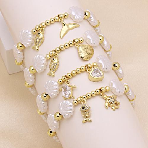 Cubic Zirconia Micro Pave Brass Bracelet, with Plastic Pearl, gold color plated, different styles for choice & micro pave cubic zirconia & for woman, more colors for choice, Sold Per Approx 18 cm Strand