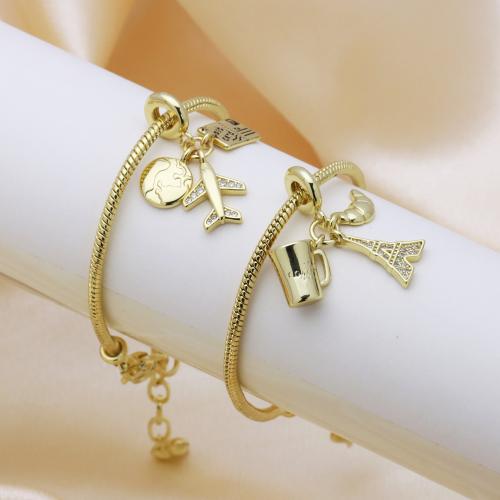 Cubic Zirconia Micro Pave Brass Bracelet, gold color plated, adjustable & different styles for choice & micro pave cubic zirconia & for woman, more colors for choice, Sold Per Approx 18 cm Strand