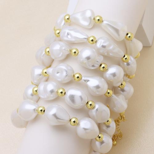 Brass Bracelet & Bangle, with Plastic Pearl, gold color plated, adjustable & different styles for choice & for woman, more colors for choice, Sold Per Approx 18 cm Strand