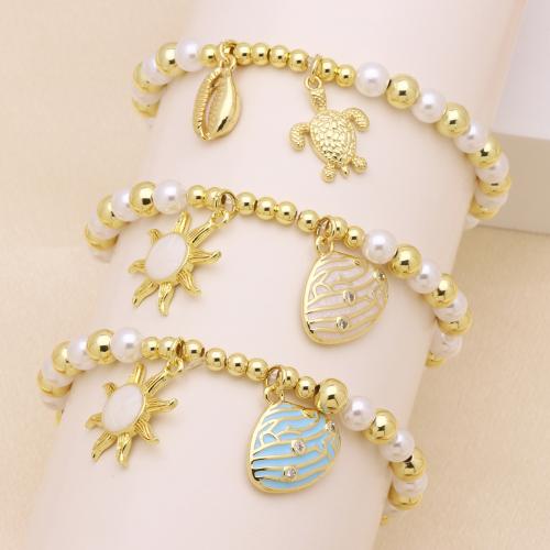 Cubic Zirconia Micro Pave Brass Bracelet, gold color plated, elastic & different styles for choice & for woman & enamel & with cubic zirconia, more colors for choice, Sold Per Approx 18 cm Strand